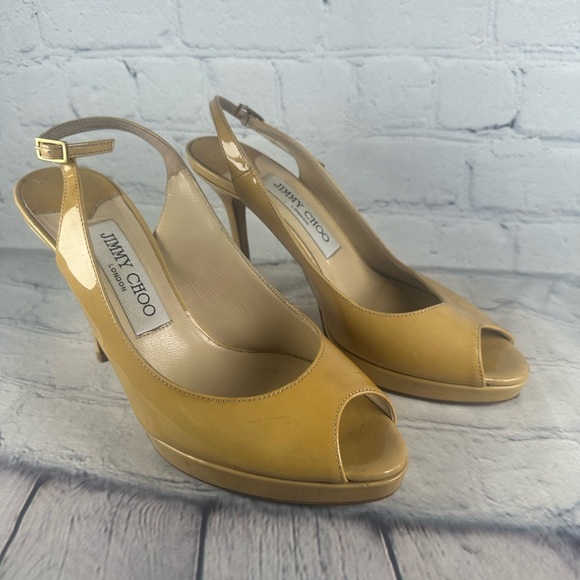 Jimmy Choo Caramel Peep Toe Slingback Heels - Picture 1 of 6